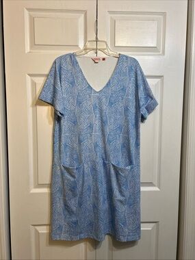 Persifor Geometric Print V-Neck Blue White Dress Cover-up Size L Large PocketUSA